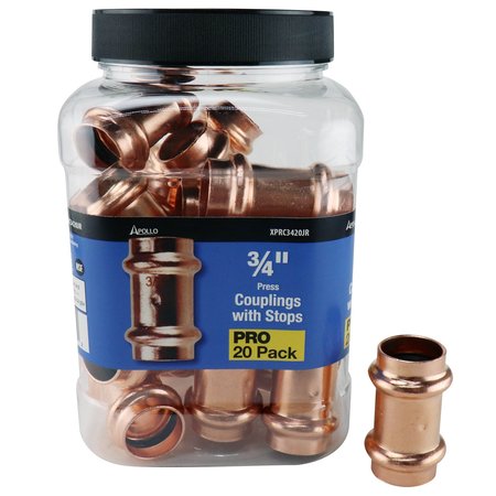 COPPER PRESS BY TMG 3/4 in. x 3/4 in. Copper Press x Press Pressure Coupling with Dimple Stop Jar (20-Pack), 20PK XPRC3420JR
